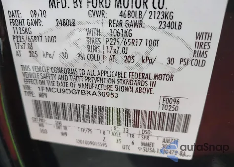 2011 Ford Escape Xlt из США, поврежденный, VIN 1FMCU9DG7BKA30953